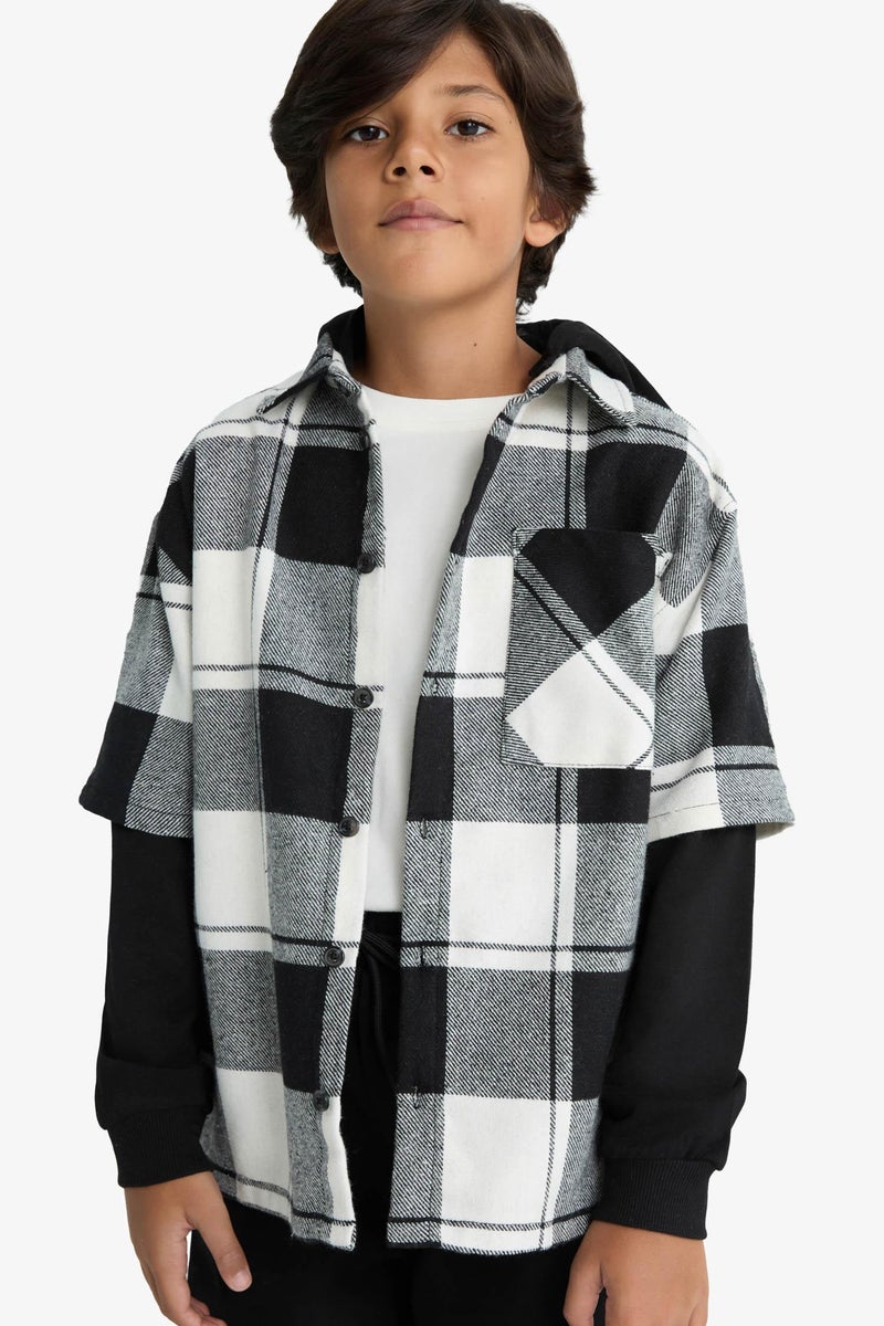 ديفاكتو قميص كاروهات اولادي كم طويل اوفر سايز بكابيشون - Image 5